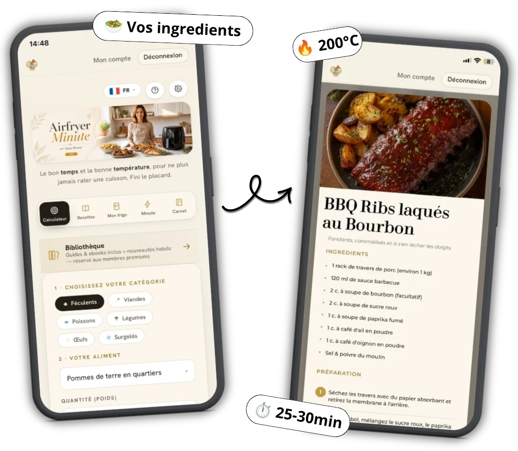 App Airfryer Minute: Il mio frigo e scheda ricetta dettagliata